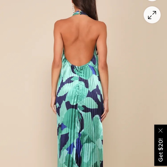 Lulus Prime Poise Green and Blue Abstract Satin Halter Maxi Dress - Picture 2 of 5